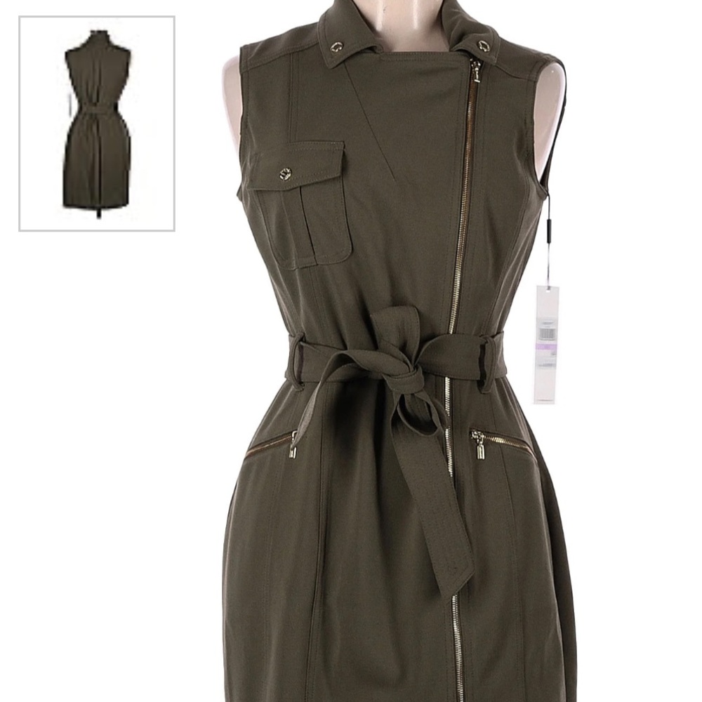 CALVIN KLEIN
Women's Moto Belted Sleeveless Sheath Dress